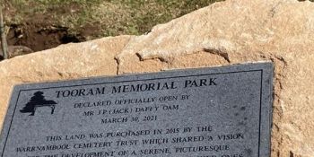Plaque celebrating opening of Tooram Memorial Park